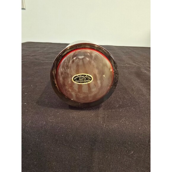 Bohemian Czech Ruby Red Hand Blown Cut to Clear Egermann-style Decanter w/ Label - Picture 8 of 9